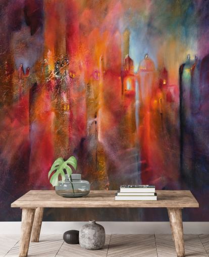 papier peint ville brumeuse rose, rouge et violet papier peint ville brumeuse rose, rouge et violet