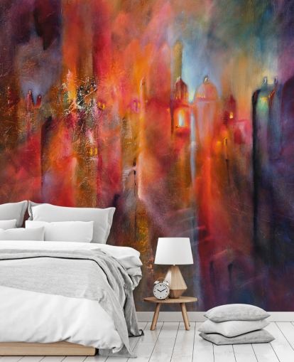 papel pintado de ciudad brumosa rosa, rojo y morado papel pintado de ciudad brumosa rosa, rojo y morado