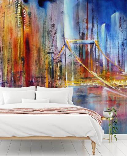 pintura abstracta y colorida de un mural de pared de la ciudad