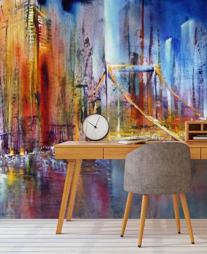 abstract and colourful painting of a city wall mural abstract and colourful painting of a city wall mural