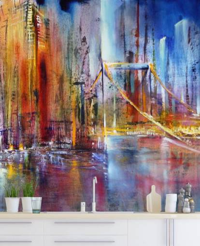 peinture abstraite et colorée d'une fresque murale de la ville