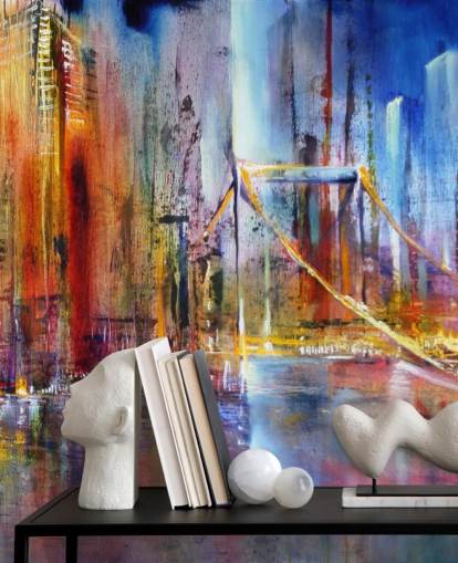 pintura abstracta y colorida de un mural de pared de la ciudad