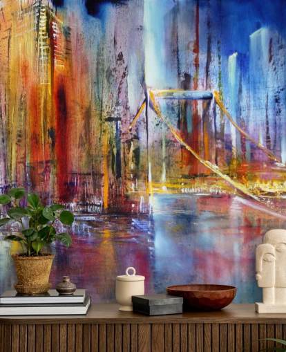 abstract and colourful painting of a city wall mural abstract and colourful painting of a city wall mural
