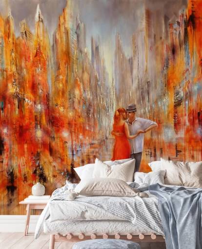 orange und rote Malerei von Tänzern in der Stadt Tapete orange und rote Malerei von Tänzern in der Stadt Tapete