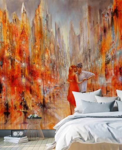 orange und rote Malerei von Tänzern in der Stadt Tapete orange und rote Malerei von Tänzern in der Stadt Tapete