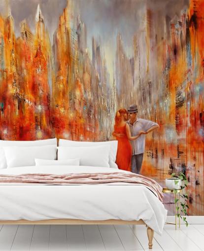 dipinto arancione e rosso di ballerini nella carta da parati della città dipinto arancione e rosso di ballerini nella carta da parati della città