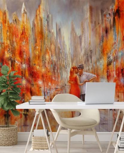 pintura naranja y roja de bailarines en el fondo de pantalla de la ciudad pintura naranja y roja de bailarines en el fondo de pantalla de la ciudad
