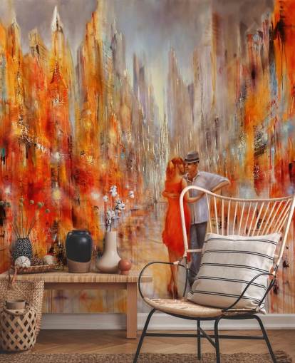 pintura laranja e vermelha de dançarinos no papel de parede da cidade pintura laranja e vermelha de dançarinos no papel de parede da cidade