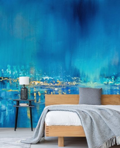 blue abstract city painting wallpaper