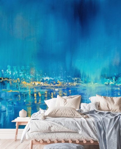 blue abstract city painting wallpaper