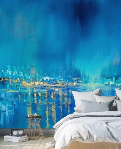blue abstract city painting wallpaper