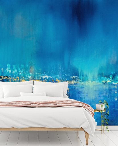 blue abstract city painting wallpaper