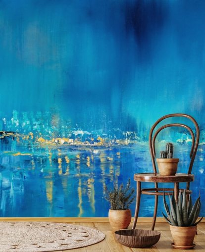 papel pintado de pintura azul ciudad abstracta