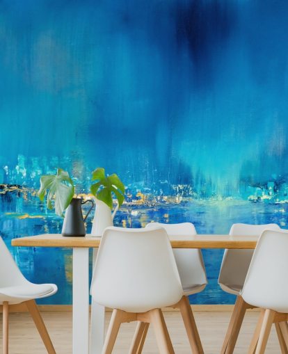 blaue abstrakte Stadt Gemälde Tapete blaue abstrakte Stadt Gemälde Tapete