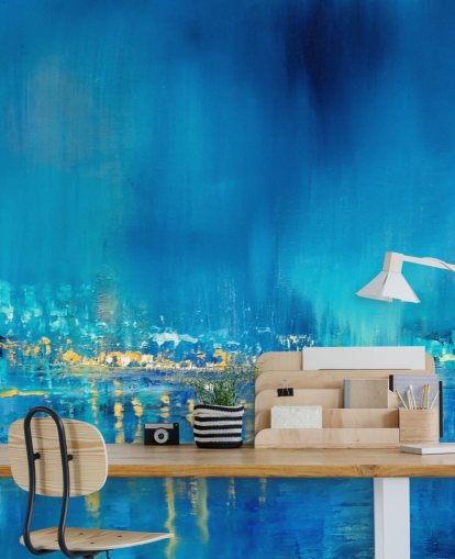 blue abstract city painting wallpaper