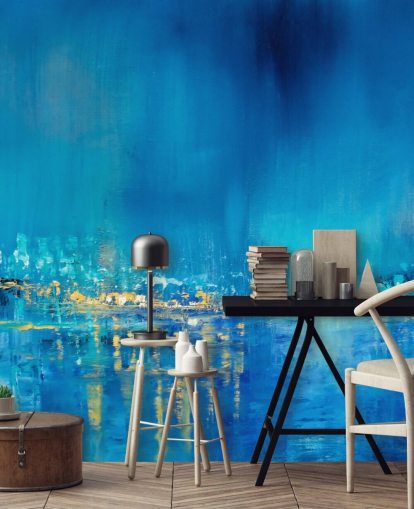 blue abstract city painting wallpaper