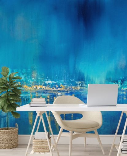 blue abstract city painting wallpaper