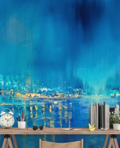 papel pintado de pintura azul ciudad abstracta