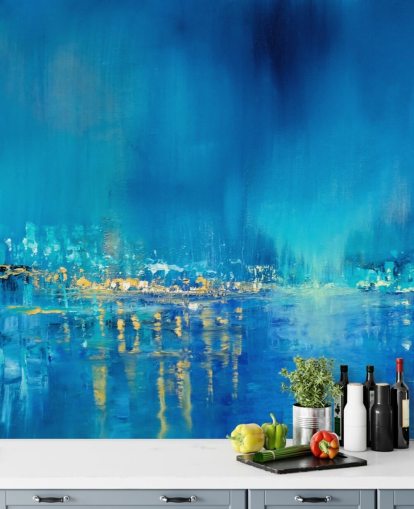 papel pintado de pintura azul ciudad abstracta