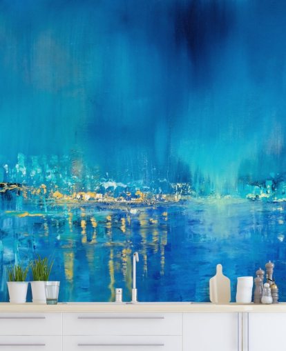 carta da parati blu pittura città astratta