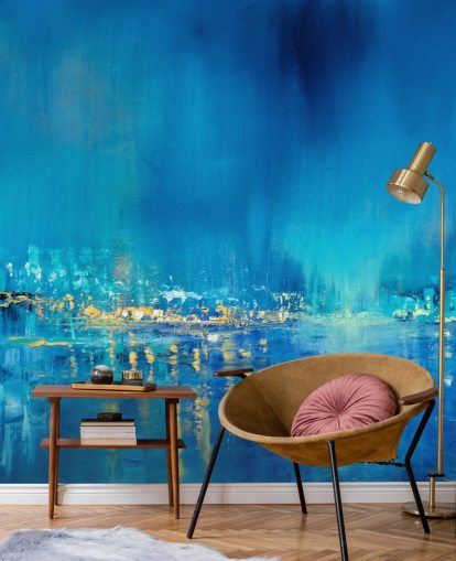 blue abstract city painting wallpaper