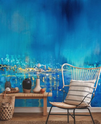 blue abstract city painting wallpaper