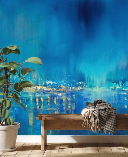 carta da parati blu pittura città astratta