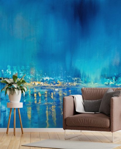 carta da parati blu pittura città astratta