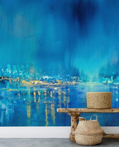 blue abstract city painting wallpaper