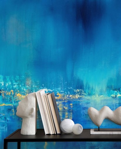 papel pintado de pintura azul ciudad abstracta