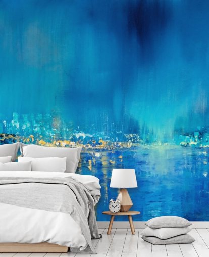 papel pintado de pintura azul ciudad abstracta