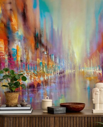 pintura abstracta colorida de un papel pintado de la ciudad