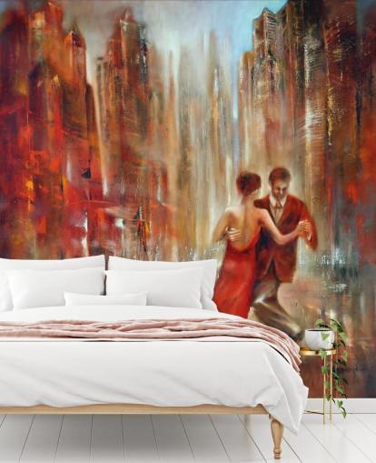 romantic painting of two people dancing in red city wallpaper romantic painting of two people dancing in red city wallpaper
