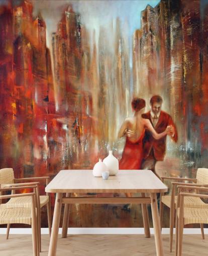 romantic painting of two people dancing in red city wallpaper romantic painting of two people dancing in red city wallpaper