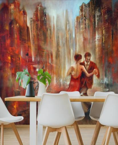 romantisch schilderij van twee mensen die dansen in rood stadsbehang romantisch schilderij van twee mensen die dansen in rood stadsbehang