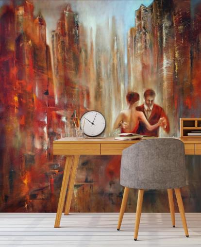 pintura romântica de duas pessoas dançando no papel de parede da cidade vermelha pintura romântica de duas pessoas dançando no papel de parede da cidade vermelha