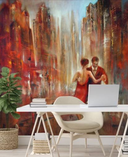romantic painting of two people dancing in red city wallpaper romantic painting of two people dancing in red city wallpaper