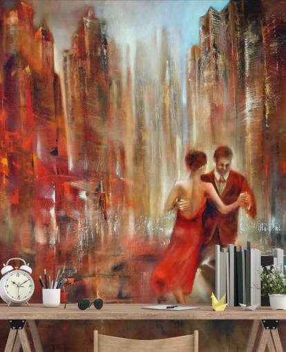 peinture romantique de deux personnes dansant dans le papier peint de la ville rouge peinture romantique de deux personnes dansant dans le papier peint de la ville rouge