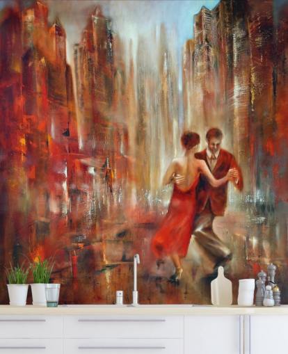 pintura romântica de duas pessoas dançando no papel de parede da cidade vermelha pintura romântica de duas pessoas dançando no papel de parede da cidade vermelha