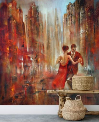 peinture romantique de deux personnes dansant dans le papier peint de la ville rouge peinture romantique de deux personnes dansant dans le papier peint de la ville rouge