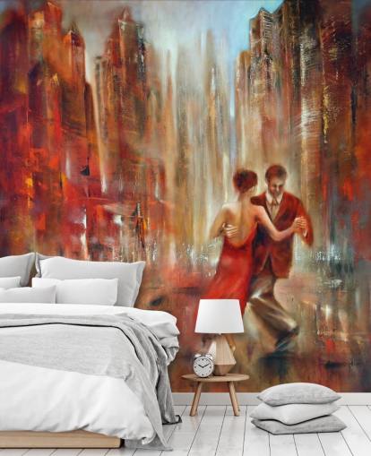 pittura romantica di due persone che ballano nella carta da parati della città rossa pittura romantica di due persone che ballano nella carta da parati della città rossa
