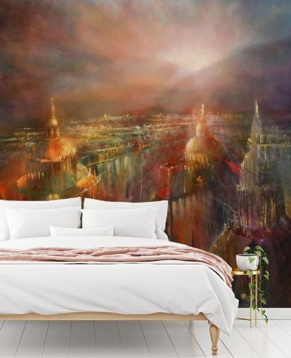 abstrakte Malerei einer Stadt in tiefen Farben Tapete abstrakte Malerei einer Stadt in tiefen Farben Tapete