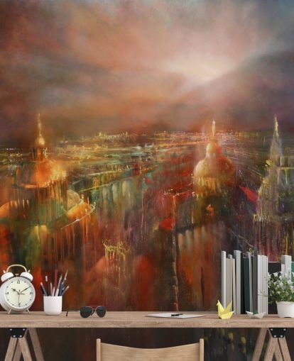 pittura astratta di una città in colori intensi carta da parati