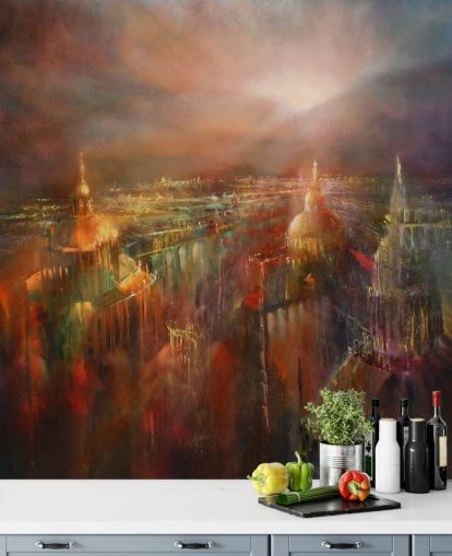 abstract painting of a city in deep colours wallpaper abstract painting of a city in deep colours wallpaper