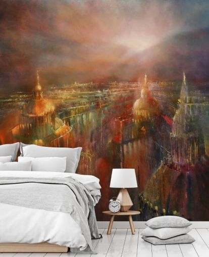 pintura abstrata de uma cidade em cores profundas papel de parede pintura abstrata de uma cidade em cores profundas papel de parede