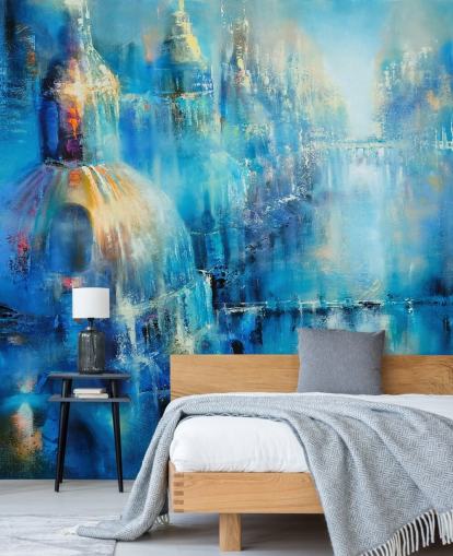 pittura astratta blu di una carta da parati della città