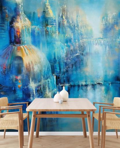 blue abstract painting of a city wallpaper