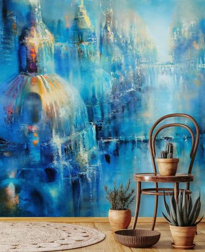 pintura abstracta azul de un papel pintado de la ciudad