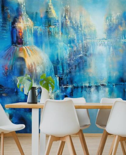 blue abstract painting of a city wallpaper blue abstract painting of a city wallpaper