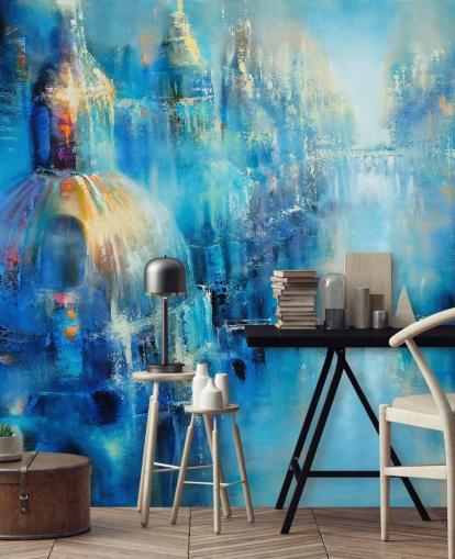 blaue abstrakte Malerei einer Stadttapete blaue abstrakte Malerei einer Stadttapete